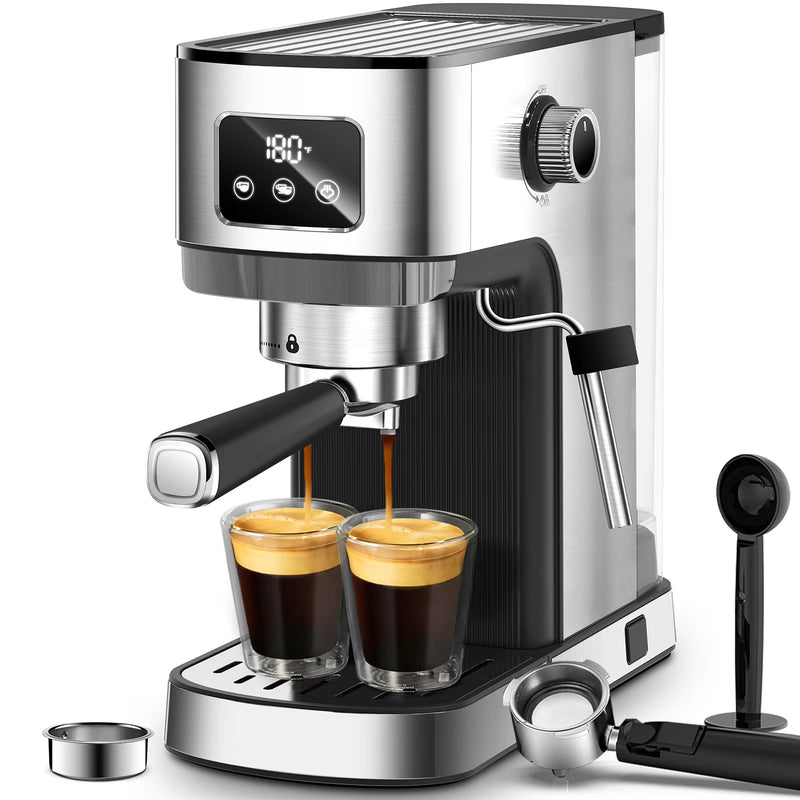Semi-Automatic Espresso Coffee Machine with LED Display – Italian Drip & Steam Pressure Maker