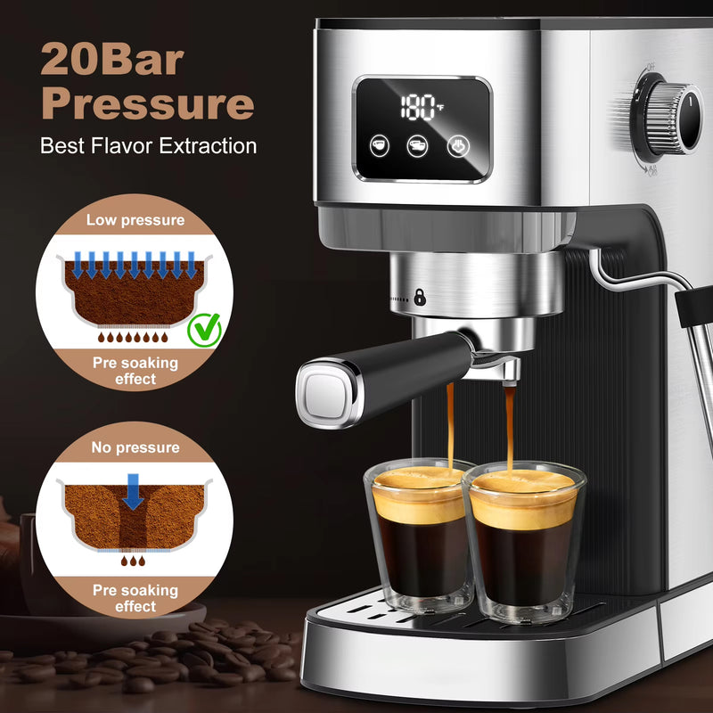 Semi-Automatic Espresso Coffee Machine with LED Display – Italian Drip & Steam Pressure Maker