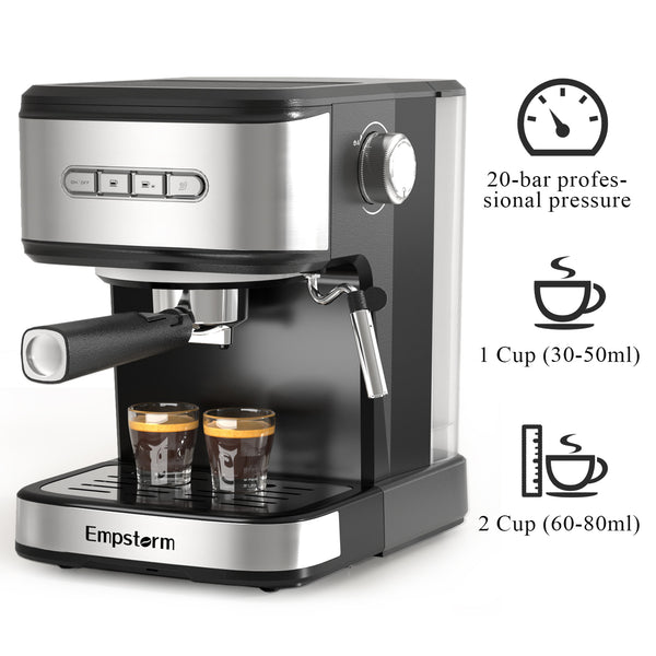 Empstorm 01E 20-Bar Semi-Automatic Espresso Machine with Milk Frother & Steam Wand for Lattes, Cappuccinos, and Home Barista Coffee