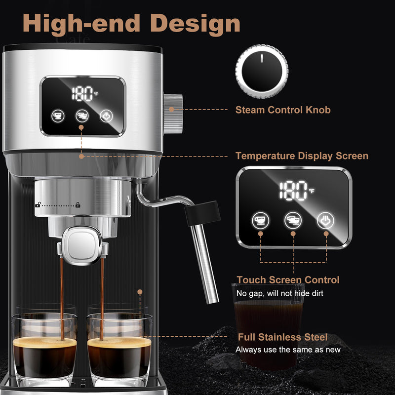 Semi-Automatic Espresso Coffee Machine with LED Display – Italian Drip & Steam Pressure Maker