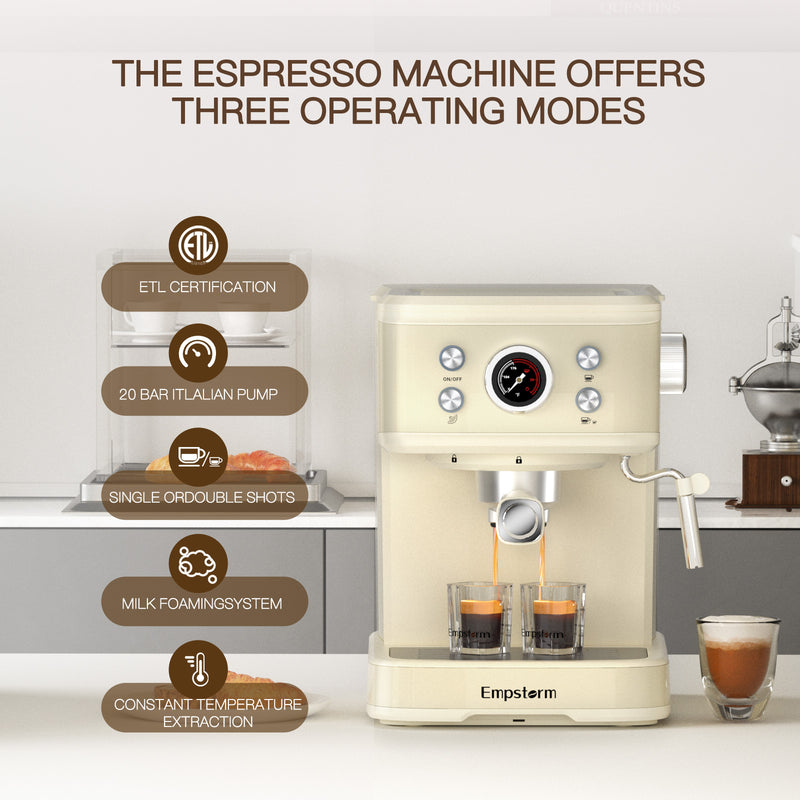 Empstorm 3-in-1 20-Bar Professional Espresso Machine – Semi-Automatic Coffee Maker with Milk Frother | US Local Stock