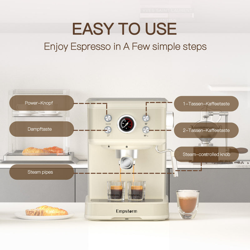 Empstorm 3-in-1 20-Bar Professional Espresso Machine – Semi-Automatic Coffee Maker with Milk Frother | US Local Stock