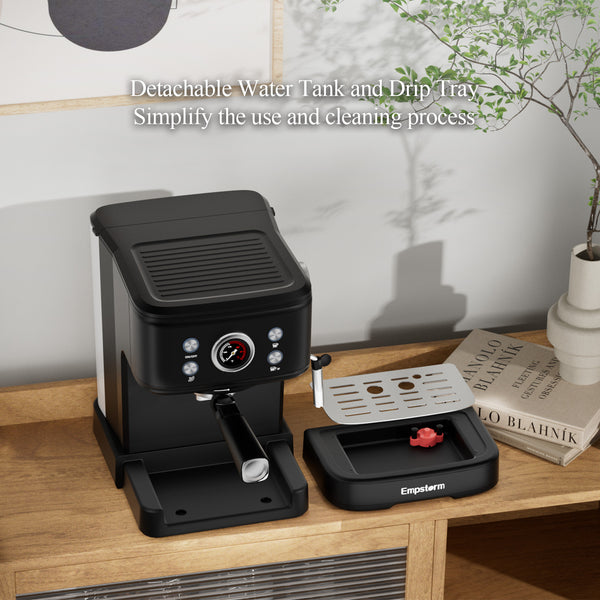 Black Italian Semi-Automatic Electric Espresso Coffee Machine 120V with Capsule Filter for Hotel Use