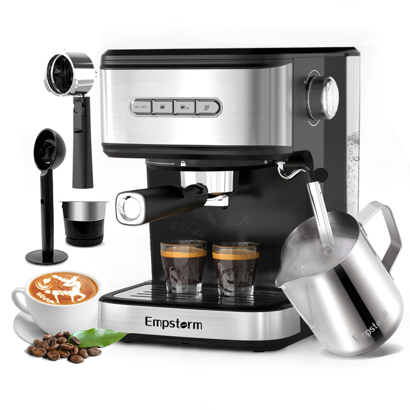 Empstorm 01E 20-Bar Semi-Automatic Espresso Machine with Milk Frother & Steam Wand for Lattes, Cappuccinos, and Home Barista Coffee