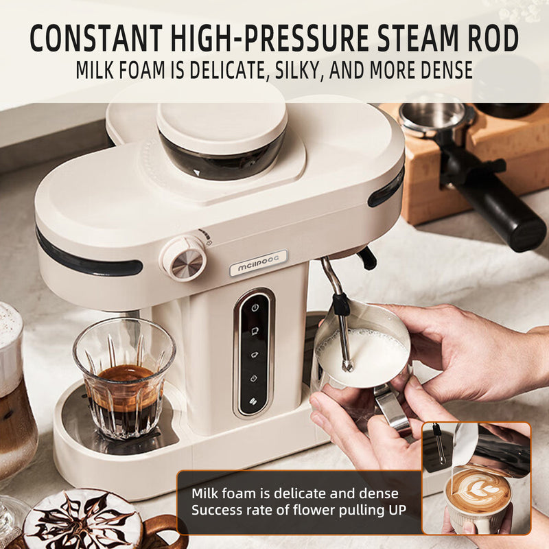 20-Bar Mini Home Espresso Maker with Built-In Bean Grinder – Semi-Automatic Coffee & Espresso Machine Combo